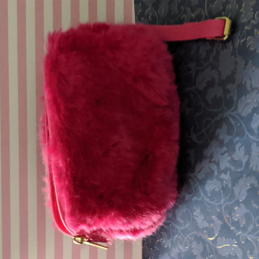 New never used! T Shirt and Jeans brand hot pink faux fur wristlet